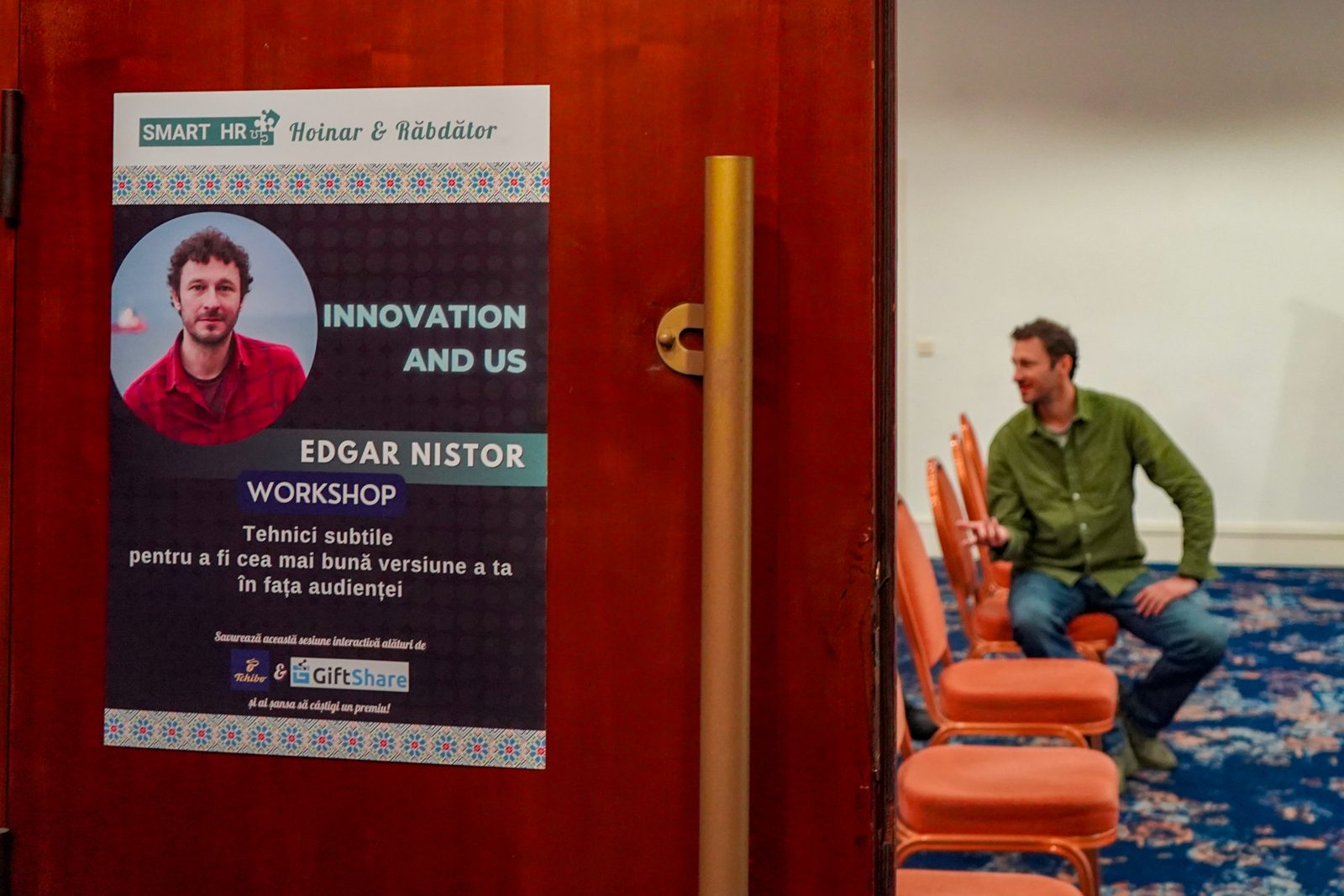 Edgar Nistor la un workshop în companii — afiș Innovation and Us
